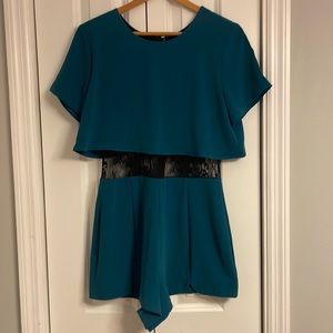 Teal lace cutout split back romper